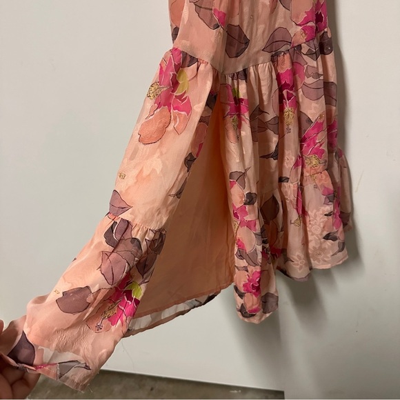 Lulu’s Tea Party Chic Pink Floral Print Tie-Strap Tiered Midi Dress Size Small - Picture 8 of 11